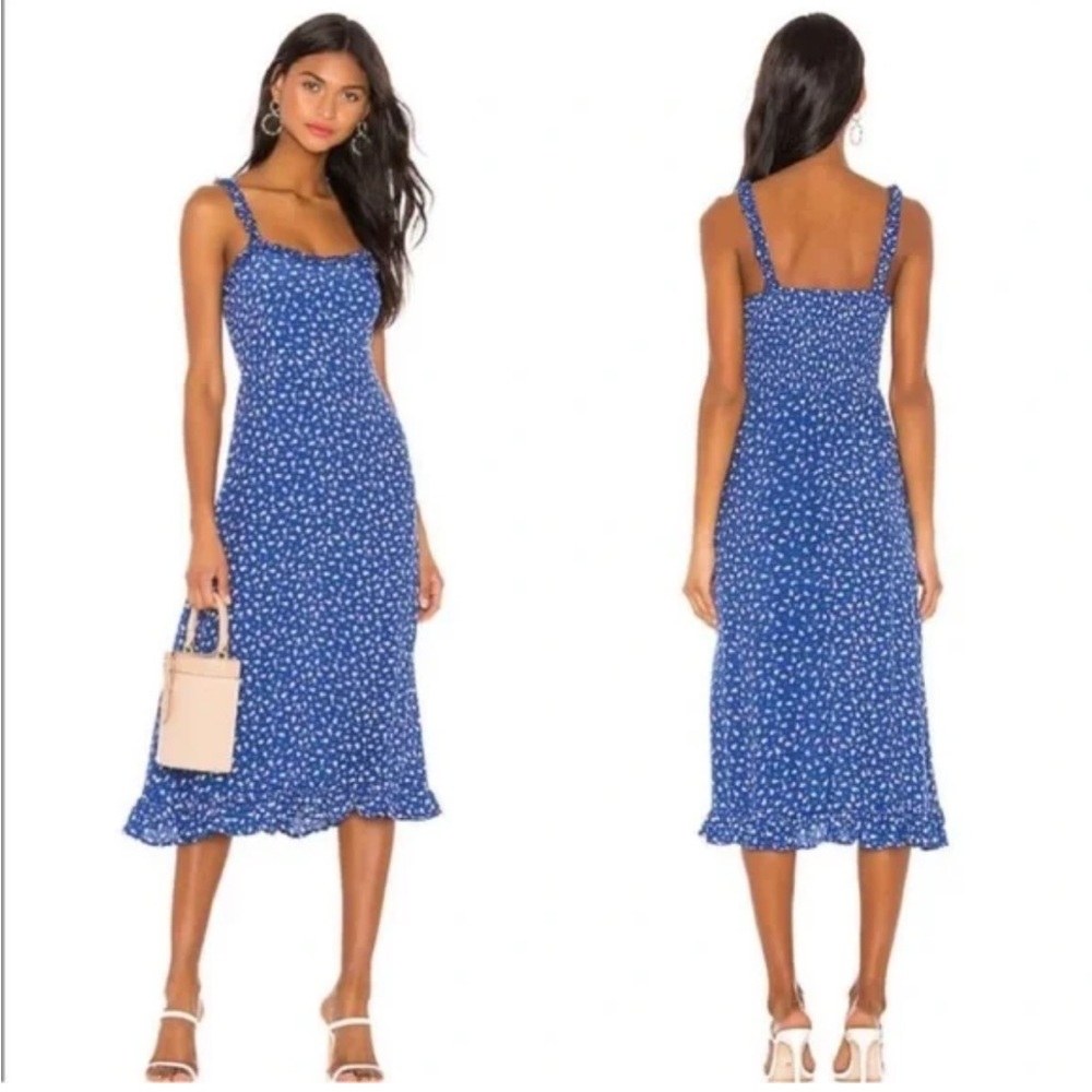 Faithfull The Brand Blue Floral Midi Dress Size: S